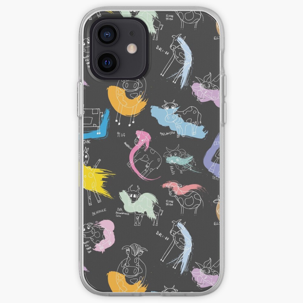 Funny cows line drawing with color splashes dark iPhone Case & Cover