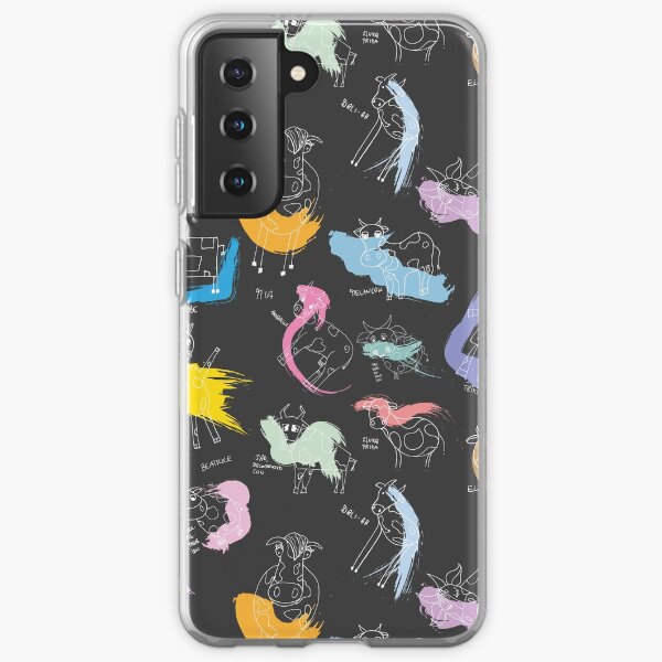Funny cows line drawing with color splashes dark Samsung Galaxy Soft Case