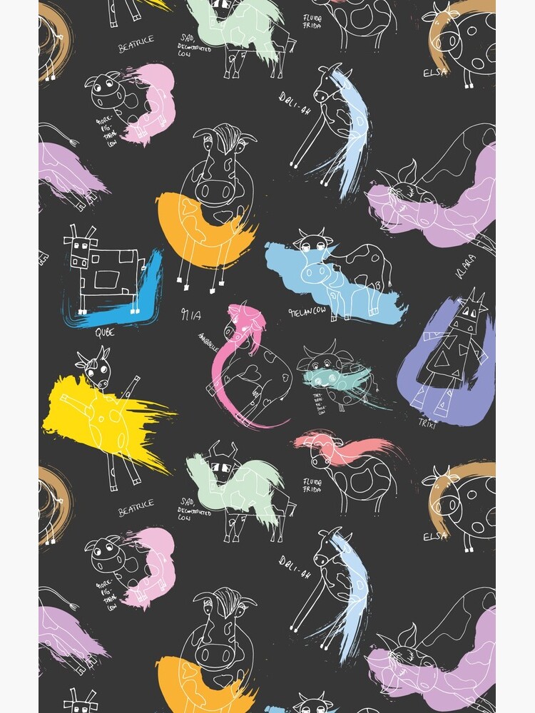 Funny cows line drawing with color splashes dark by nobelbunt