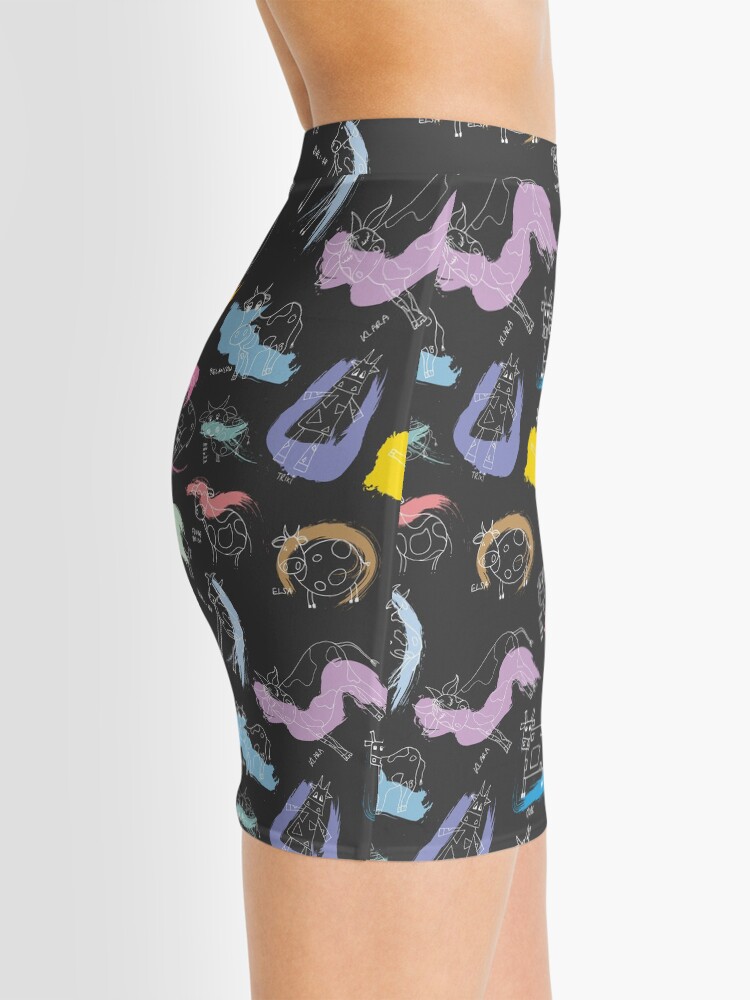 Alternate view of Funny cows line drawing with color splashes dark Mini Skirt