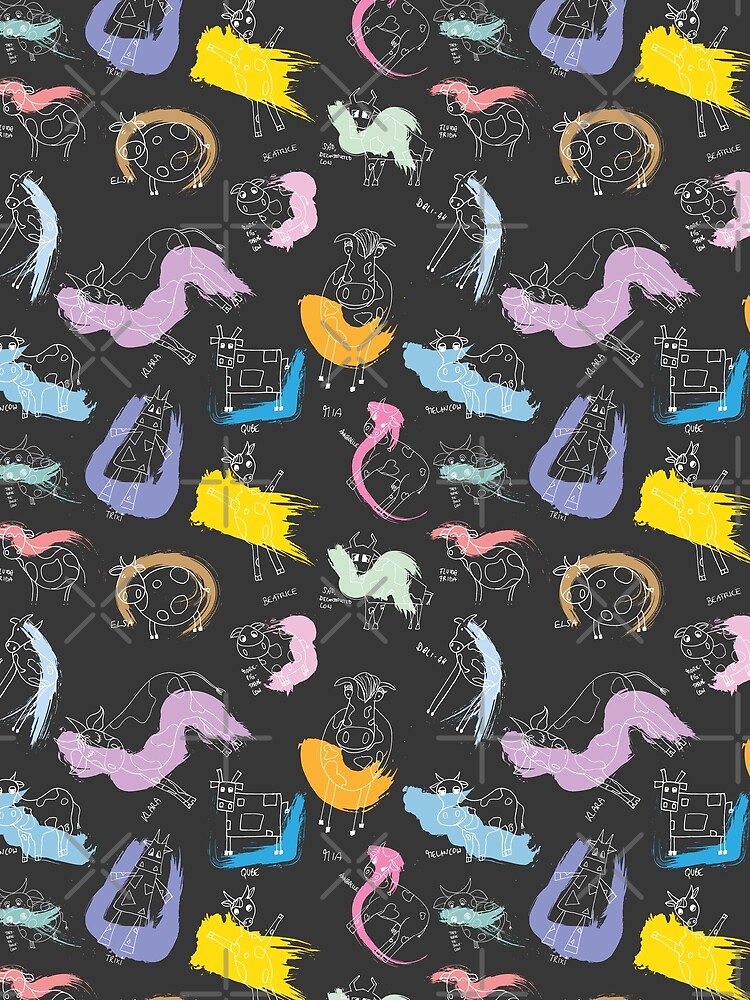 Funny cows line drawing with color splashes dark by nobelbunt