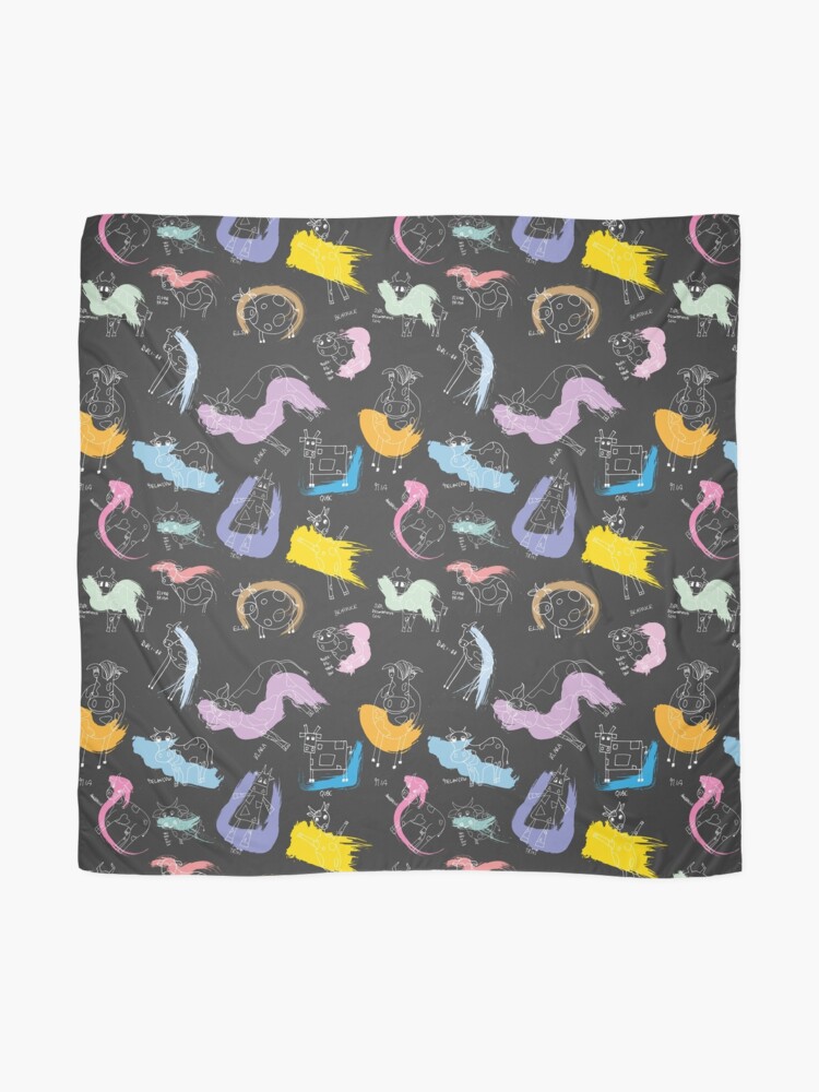 Alternate view of Funny cows line drawing with color splashes dark Scarf