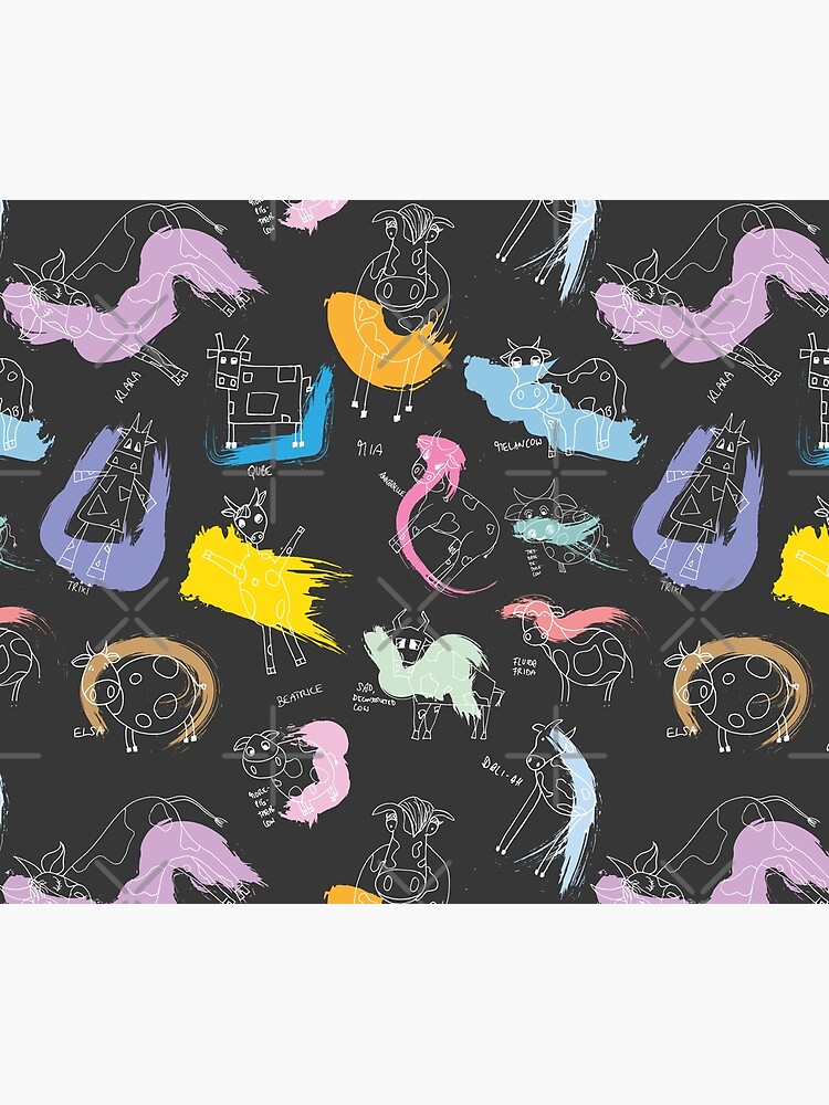 Funny cows line drawing with color splashes dark by nobelbunt