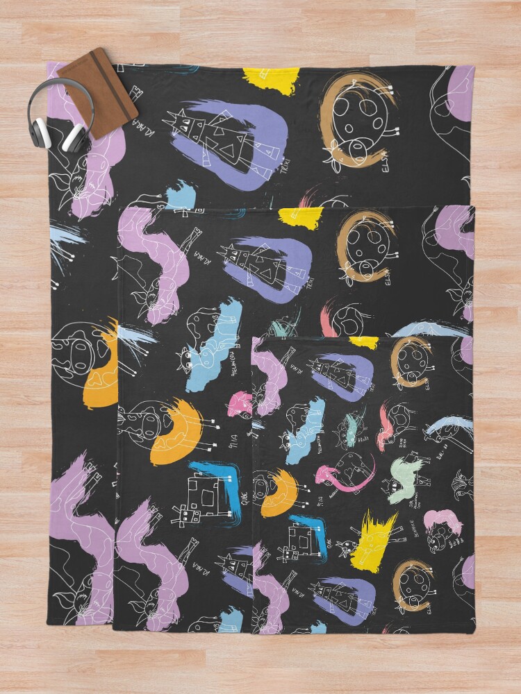 Alternate view of Funny cows line drawing with color splashes dark Throw Blanket