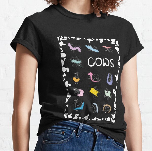 Funny cows line drawing with color splashes dark Classic T-Shirt