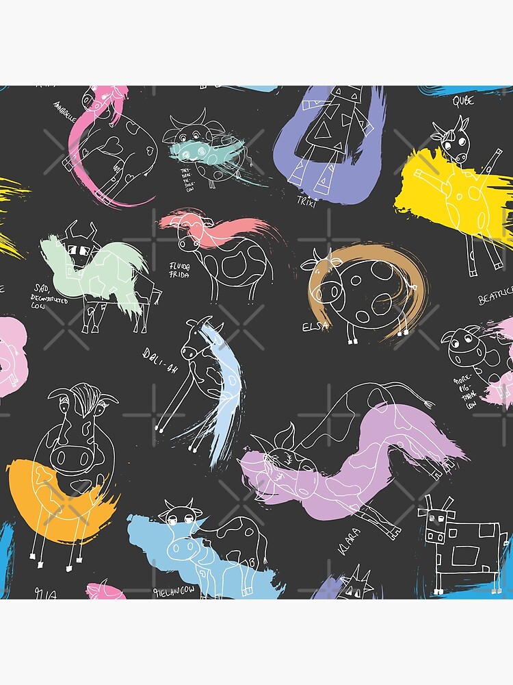 Funny cows line drawing with color splashes dark by nobelbunt