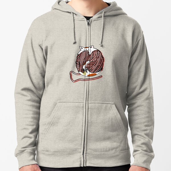 Wool Ball Robber Cat - Living Coral Zipped Hoodie