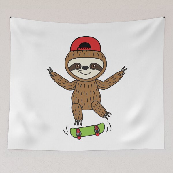 Item preview, Skate Sloth Kick flip peace sign Funny Cartoon skater skateboarding Cute Character designed and sold by LD ART.