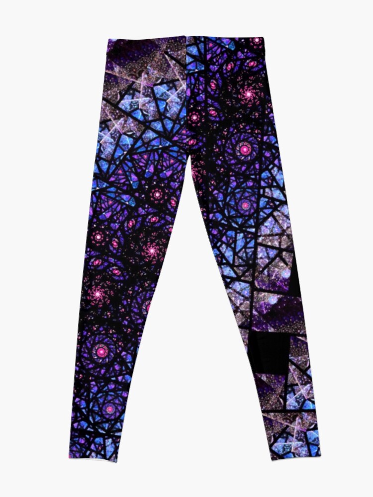 Alternate view of Blue and Purple Stained Glass Fractal Leggings