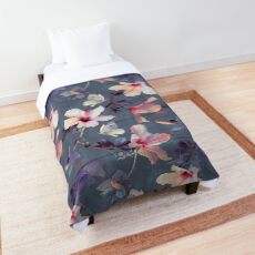 Butterflies and Hibiscus Flowers - a painted pattern Comforter
