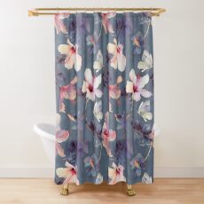 Butterflies and Hibiscus Flowers - a painted pattern Shower Curtain