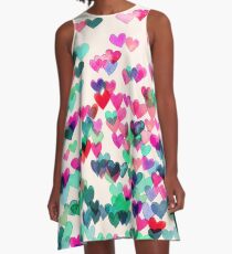 Heart Connections II - Aquarell (Farbvariation) A-Linien Kleid