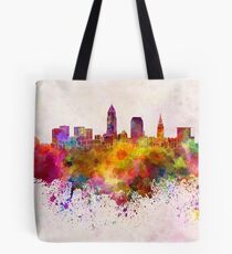 Cleveland skyline in watercolor background Tote Bag