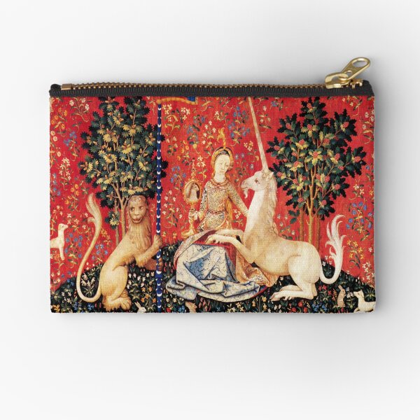 LADY AND UNICORN ,SIGHT Red Green Fantasy Flowers,Animals Zipper Pouch