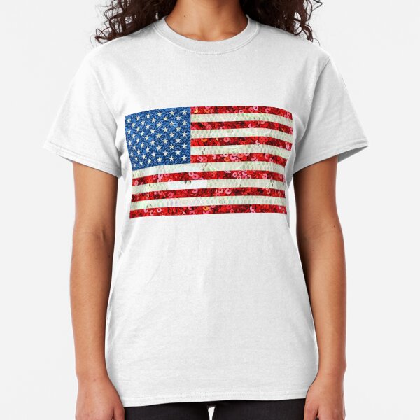 American Flag Sequin Glitter Look Patriotic USA Classic T-Shirt