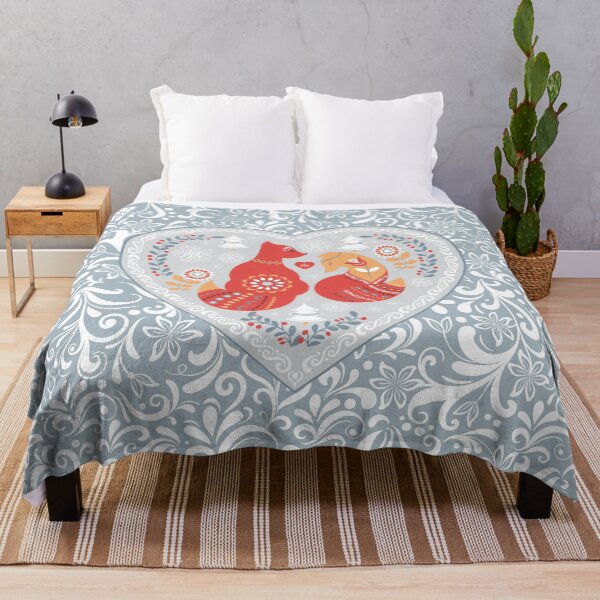 Item preview, Scandinavian cute folk pattern with fox and flowers. Patterned heart. Folk art. designed and sold by Skaska.