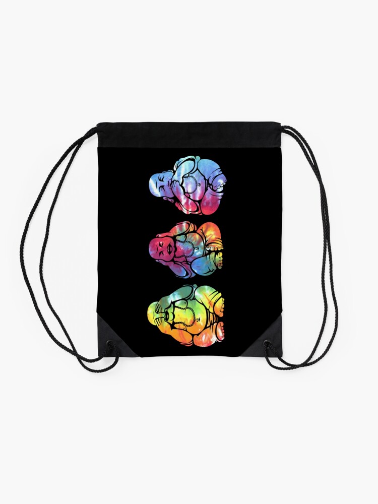 Alternate view of Buddhas: See no, Hear no, Speak no evil (vertical) Drawstring Bag