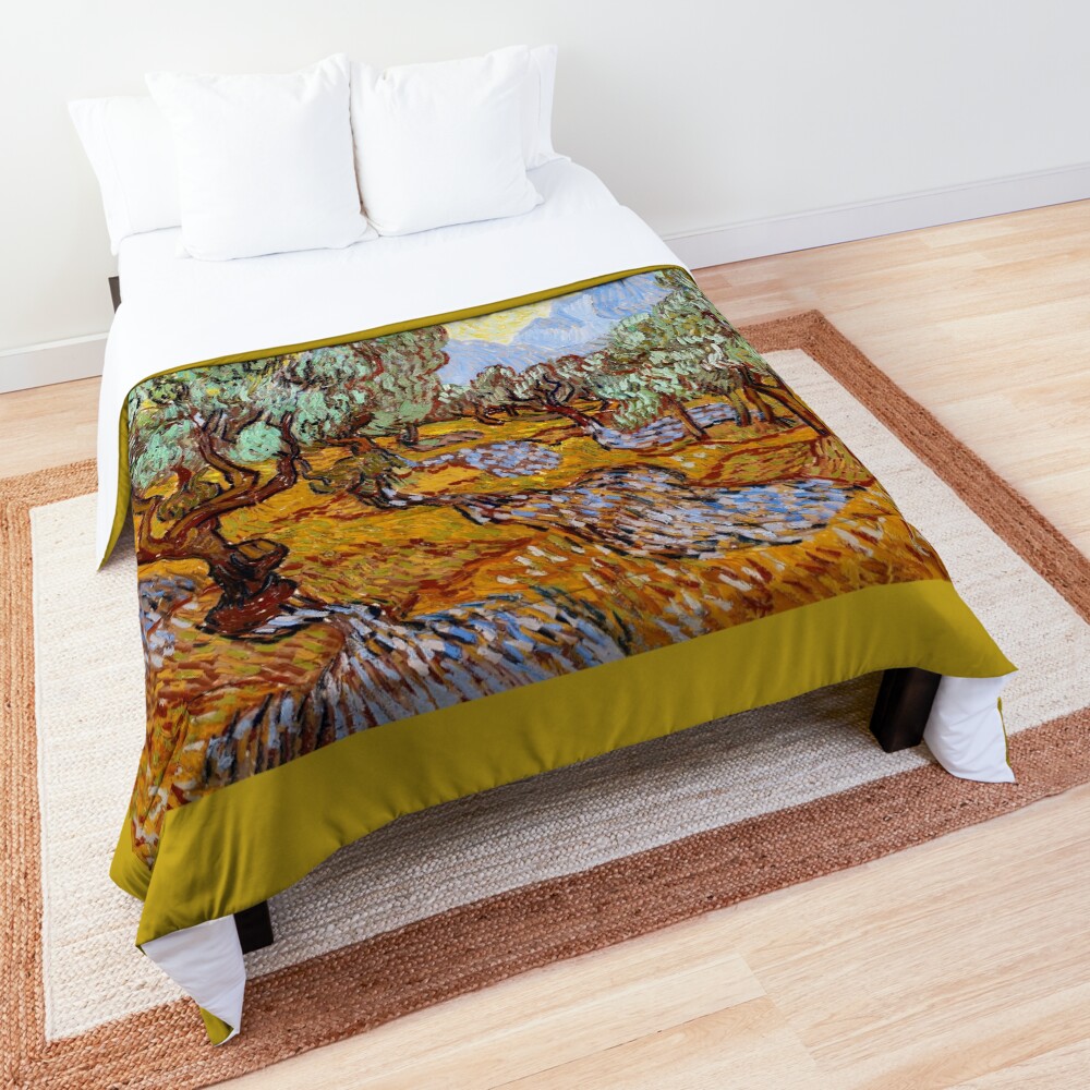 Van Gogh - Olive Trees with Yellow Sky and Sun Comforter