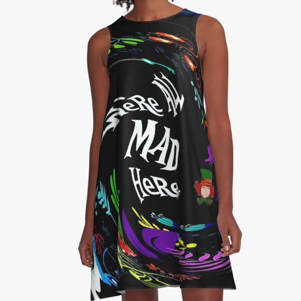 ALICE in WONDERLAND : Abstract Psychedelic Mad Fantasy Print A-Line Dress