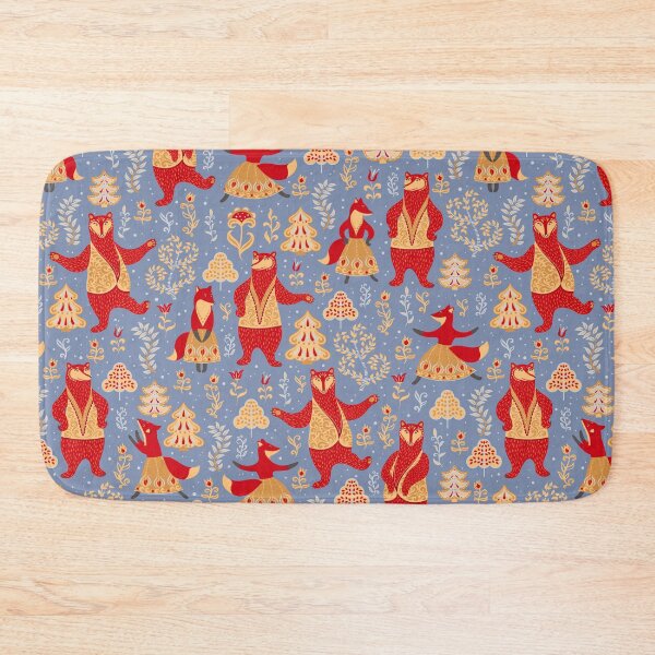 Item preview, Dancing bears and foxes in a magical forest. Seamless decorative pattern. Folk art. Scandinavian style. designed and sold by Skaska.