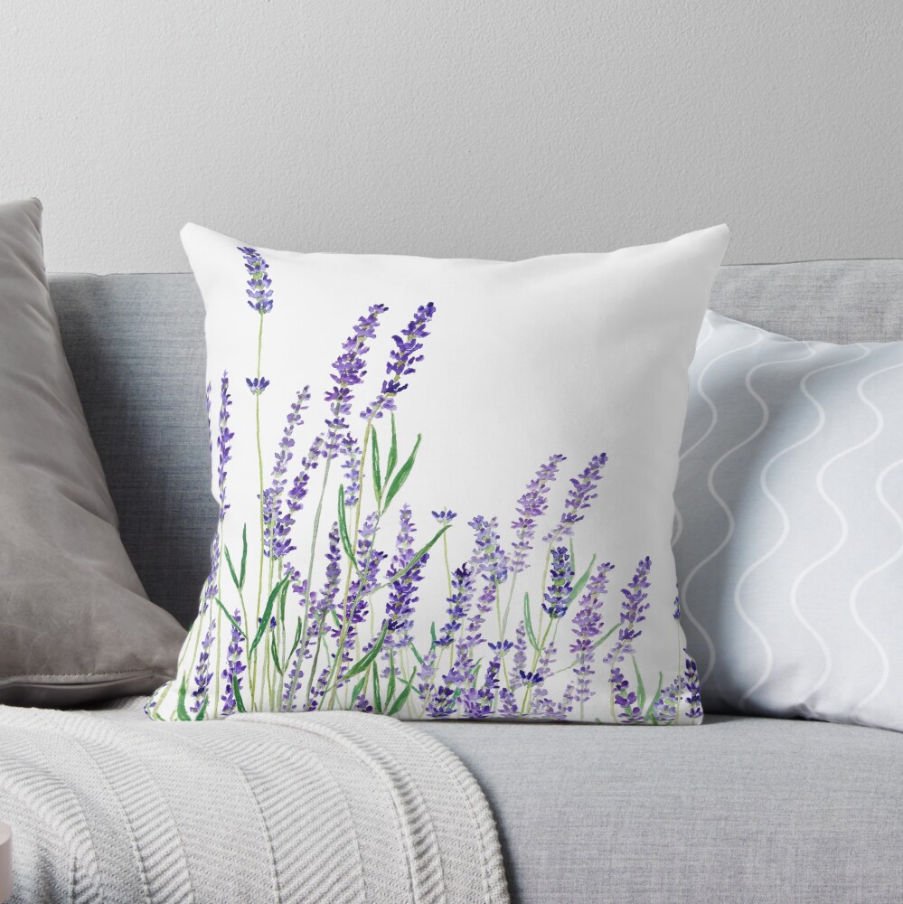 purple lavender horizontal watercolor Throw Pillow