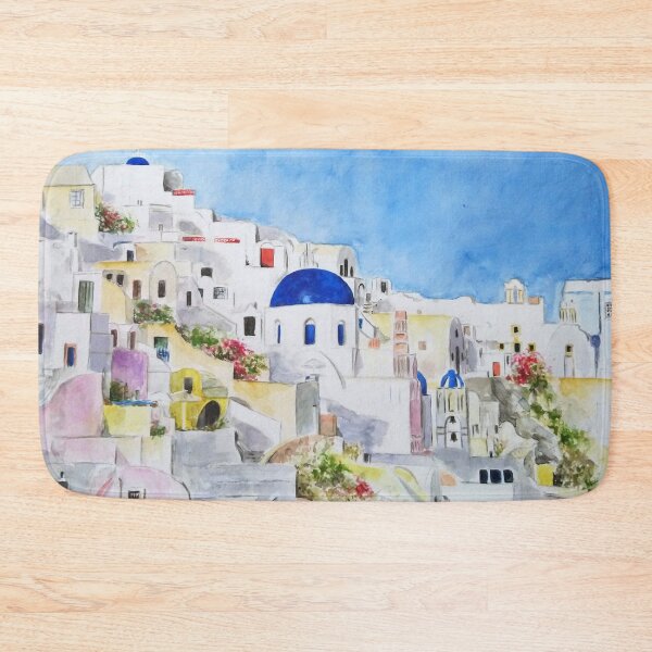 Item preview, hand painted Santoroni Greece Aegean sea watercolor painting designed and sold by ColorandColor.