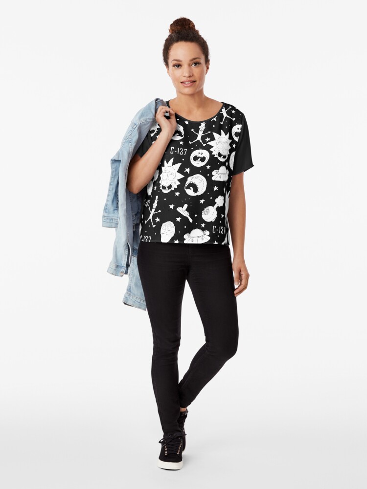Alternate view of Black and white Rick and Morty pattern Chiffon Top