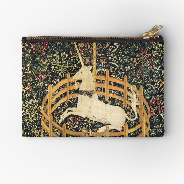 UNICORN AND GOTHIC FANTASY FLOWERS,FLORAL MOTIFS Zipper Pouch