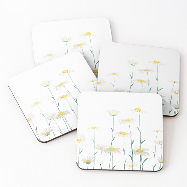 Item preview, hand painted white daisy branch watercolor horizontal designed and sold by ColorandColor.