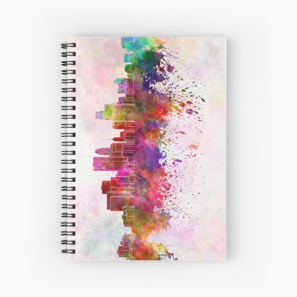 Minneapolis skyline in watercolor background Spiral Notebook