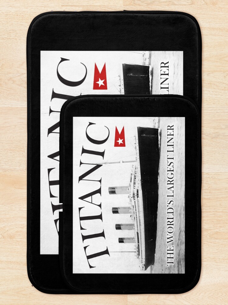 Alternate view of TITANIC, RMS Titanic, Cruise, Ship, Disaster. On Black. Bath Mat