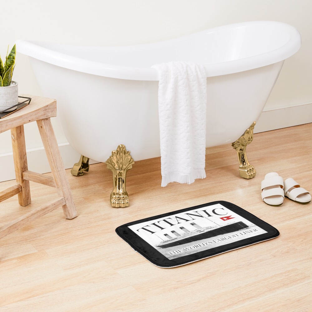 TITANIC, RMS Titanic, Cruise, Ship, Disaster. On Black. Bath Mat
