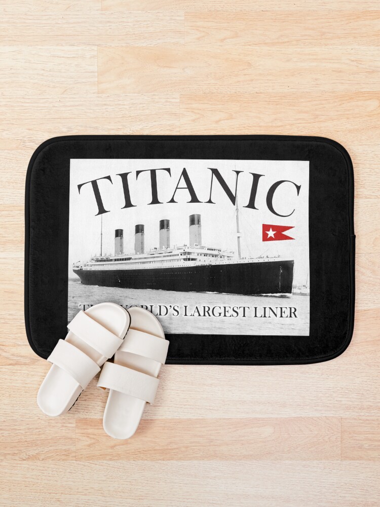 Alternate view of TITANIC, RMS Titanic, Cruise, Ship, Disaster. On Black. Bath Mat