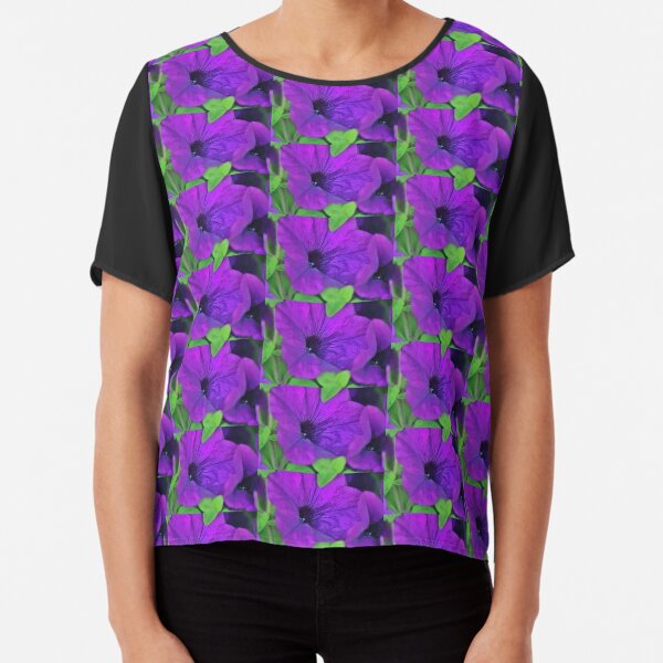 Purple Flowers, Green Leaves  Chiffon Top