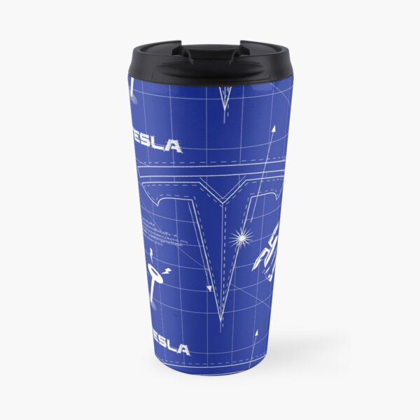 Tesla logo blueprint on blueback Travel Mug