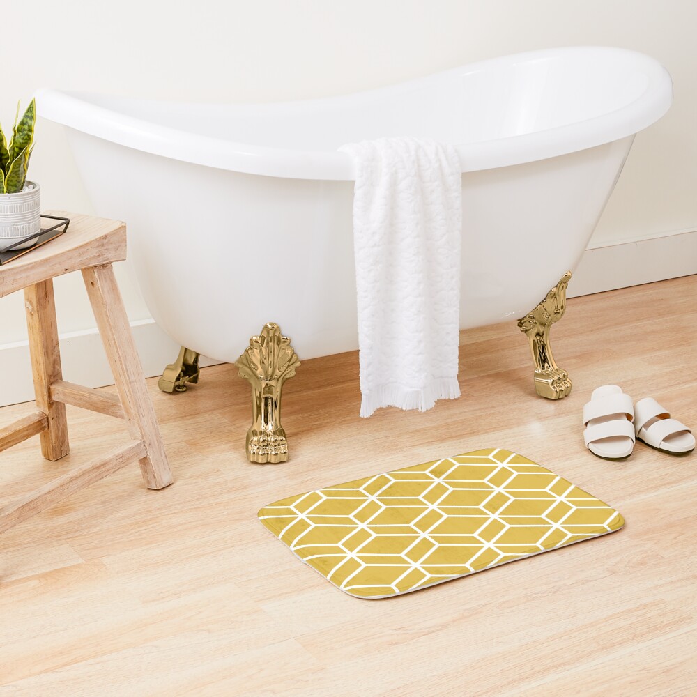 Geometric Lattice in White and Light Mustard Yellow" Bath