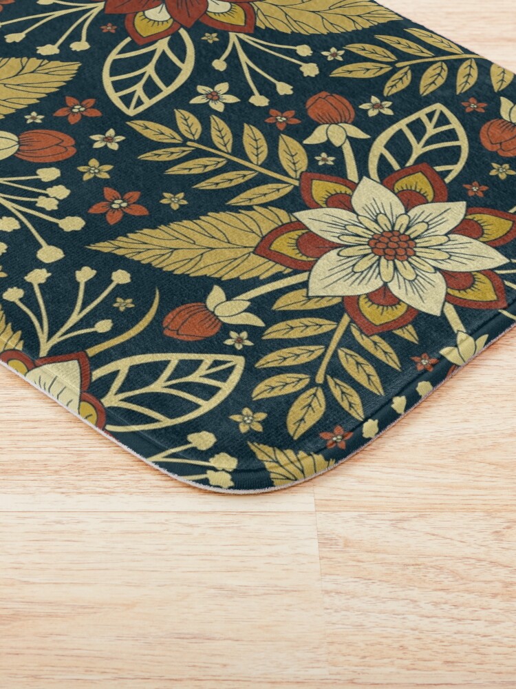 Alternate view of Gold and Navy Blue Floral Bath Mat