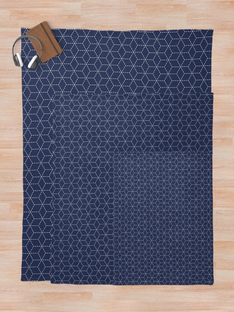 Alternate view of Sashiko stitching indigo pattern 1 Throw Blanket