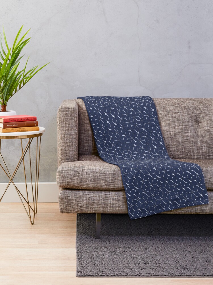 Alternate view of Sashiko stitching indigo pattern 1 Throw Blanket