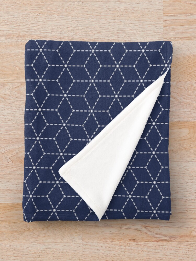 Alternate view of Sashiko stitching indigo pattern 1 Throw Blanket