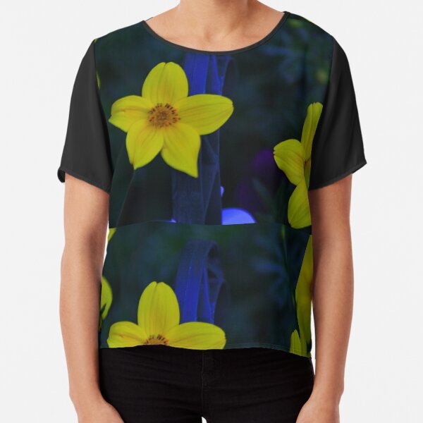 Yellow Flowers with a Green and Blue Backdrop  Chiffon Top