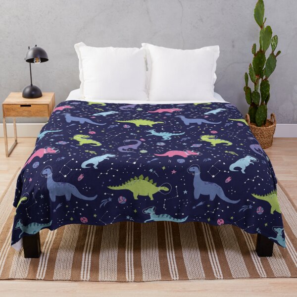 Space Dinosaurs in a Purple Sky Throw Blanket