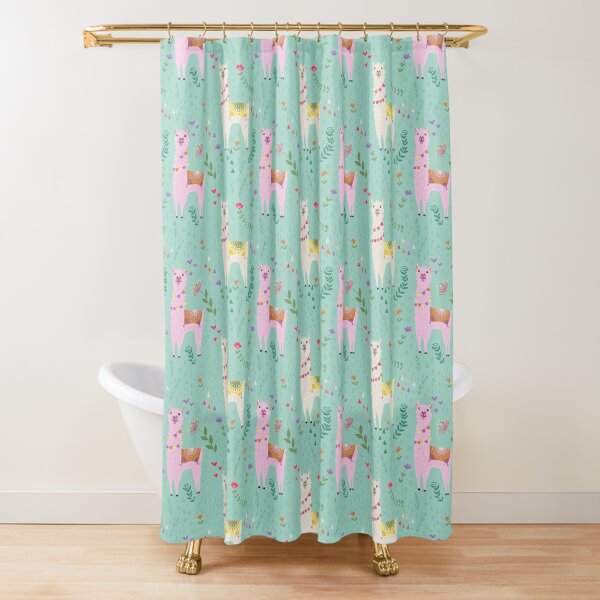 White and Pink Llama Pattern Shower Curtain