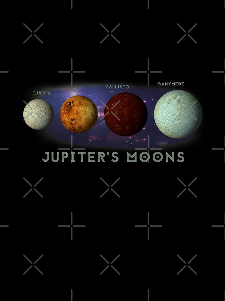 Jupiters Moons Europa Io Callisto Ganymede Space Nebula Graphic Print by thespottydogg