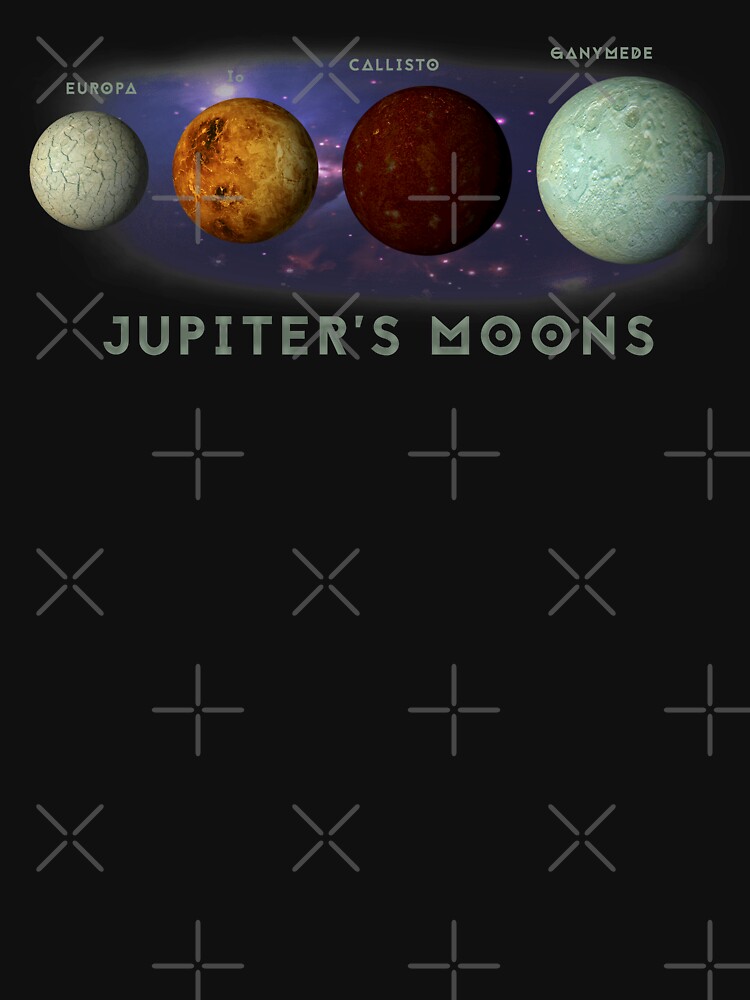 Jupiters Moons Europa Io Callisto Ganymede Space Nebula Graphic Print by thespottydogg