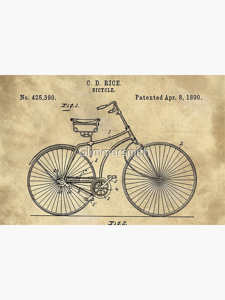 Antique Bicycle Blueprint patent drawing plan, Industrial farmhouse by Glimmersmith