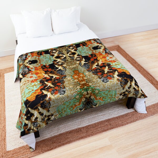FLYING CRANES AND SPRING FLOWERS Antique Japanese Floral Comforter
