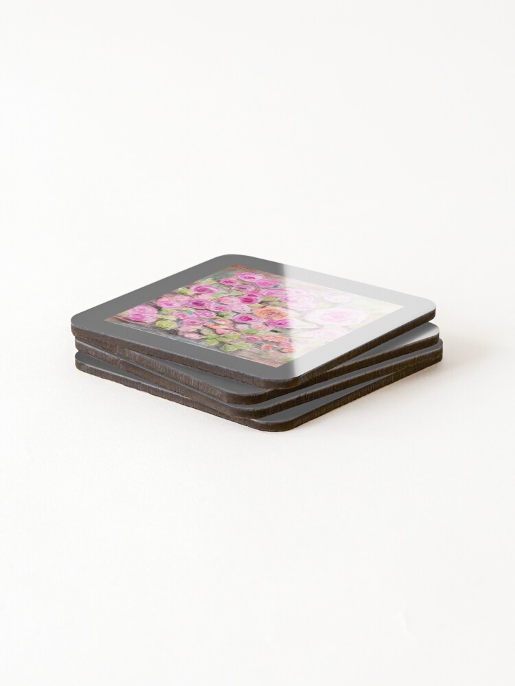 Thumbnail 4 of 5, Coasters (Set of 4), Pink Roses designed and sold by CarolineLembke.