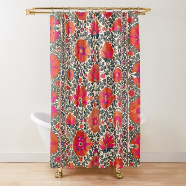Kermina Suzani Uzbekistan Colorful Embroidery Print Shower Curtain