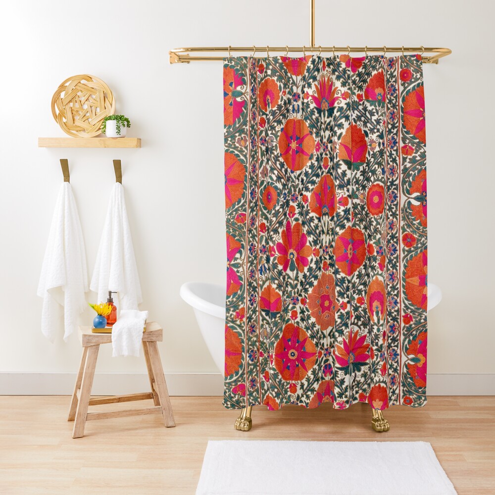 Kermina Suzani Uzbekistan Colorful Embroidery Print Shower Curtain